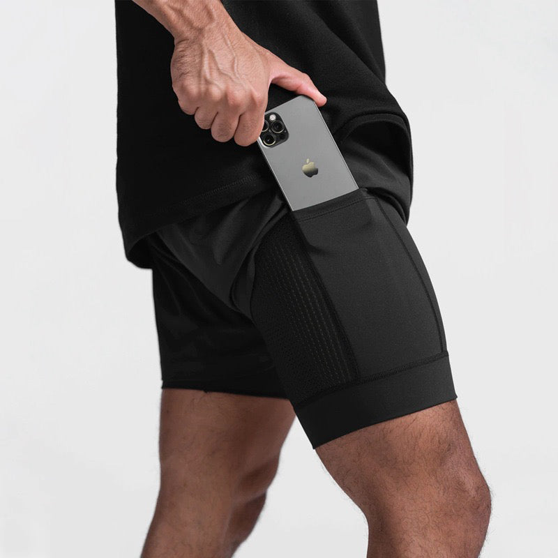 Korte sportbroek heren 2-in-1