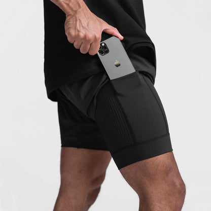 Korte sportbroek heren 2-in-1