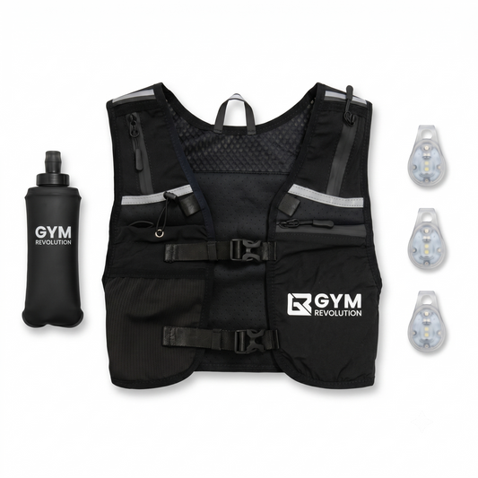 Gym Revolution Hardloopvest met LED-verlichting - Reflecterend Loopvest met Softflask 500ml, Telefoonhouder en 3 LED-lampjes - Ultralicht en 360° Zichtbaar - Zwart
